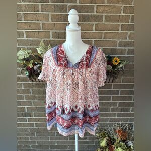 Artesia Floral Boho Women's Top - Red and Blue